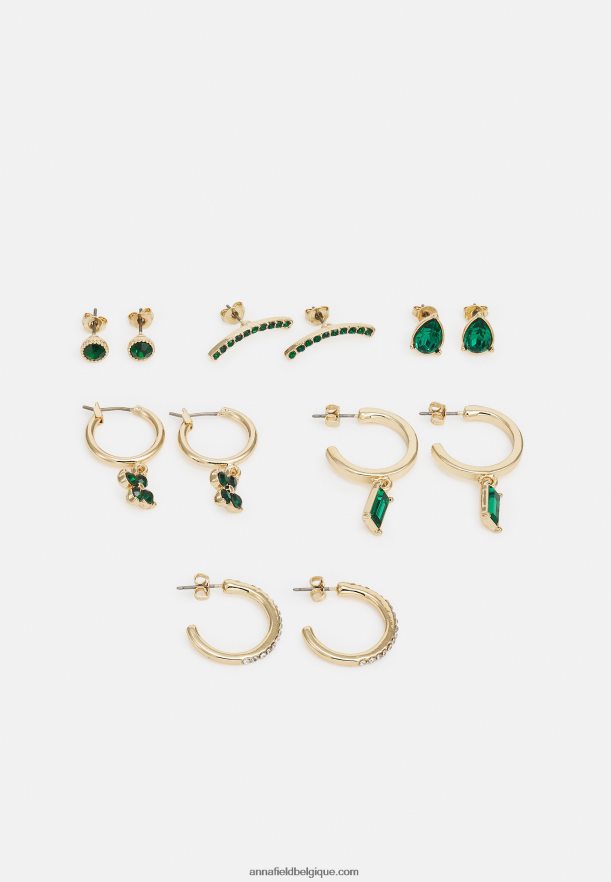 femmes Lot de 6 boucles d'oreilles vert/doré Anna FieldNHH26B2659