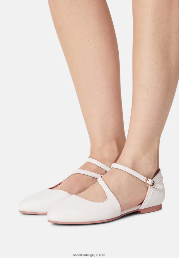femmes ballerines bride cheville cuir blanc Anna FieldNHH26B2167