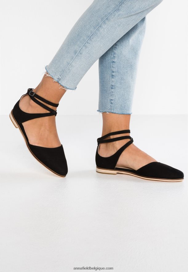 femmes ballerines bride cheville cuir noir Anna FieldNHH26B2156