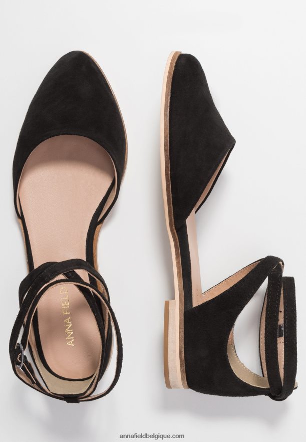 femmes ballerines bride cheville cuir noir Anna FieldNHH26B2156