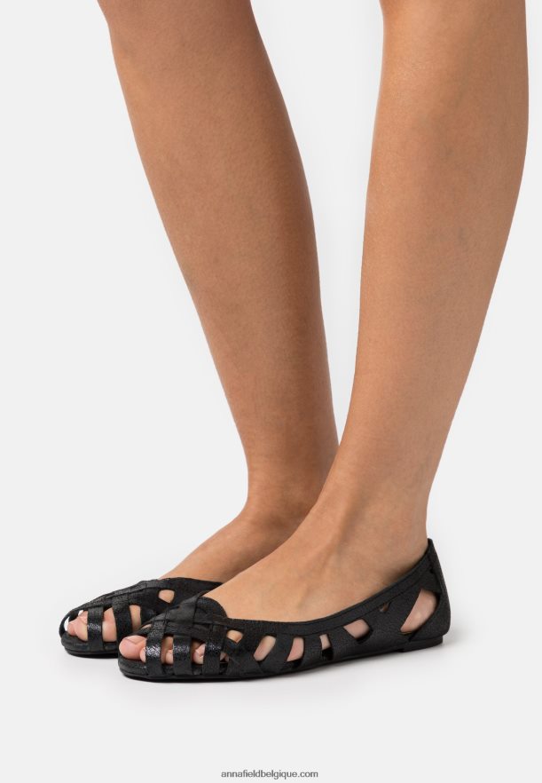 femmes ballerines peeptoe en cuir noir Anna FieldNHH26B2148