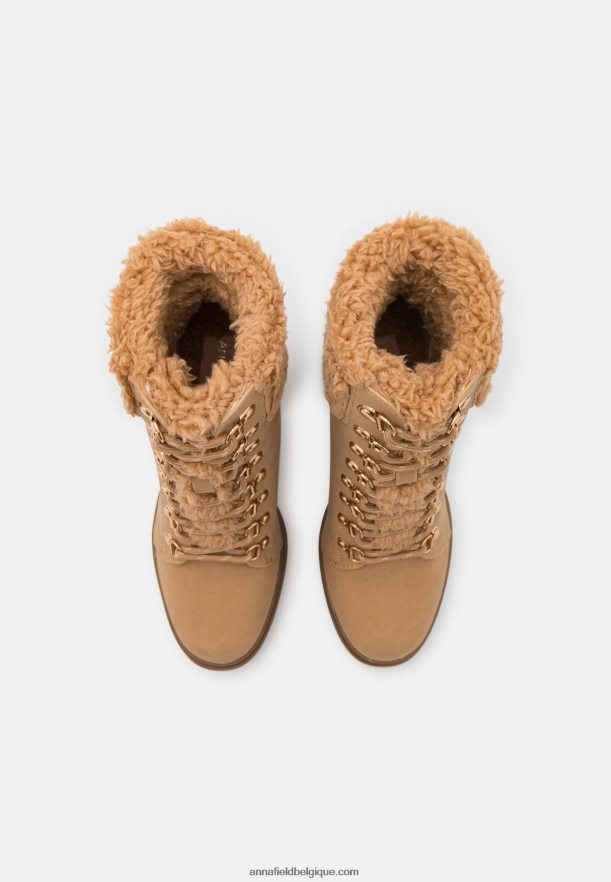 femmes bottines à lacets en cuir beige Anna FieldNHH26B2024