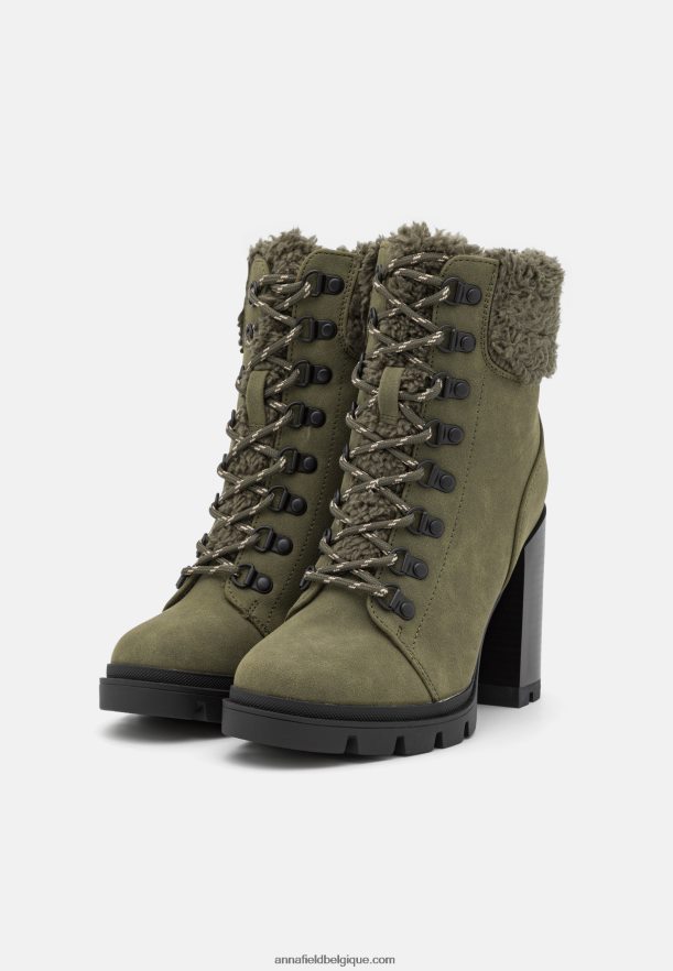 femmes bottines à lacets en cuir kaki Anna FieldNHH26B2017