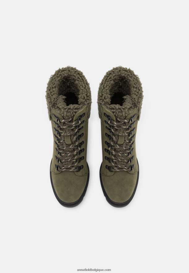 femmes bottines à lacets en cuir kaki Anna FieldNHH26B2017