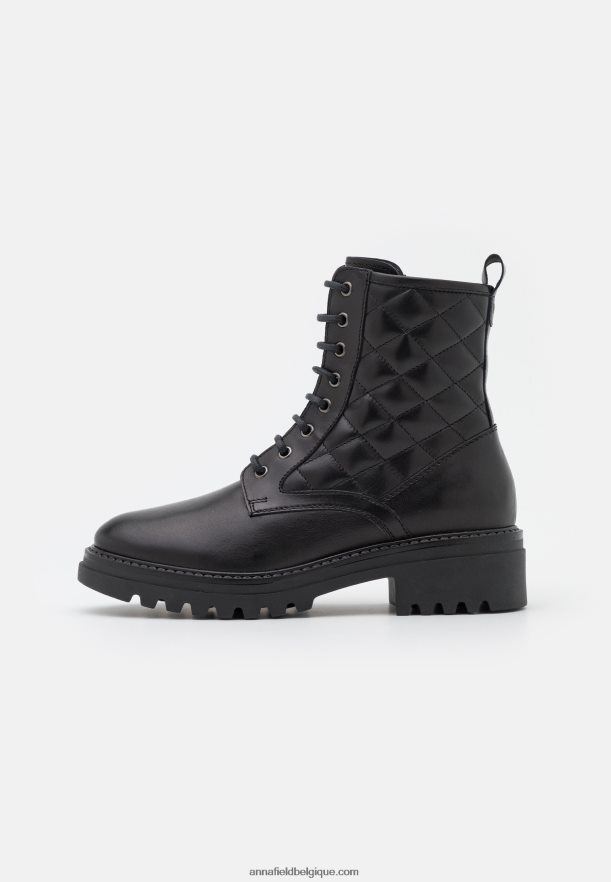 femmes bottines à lacets en cuir noir Anna FieldNHH26B2026