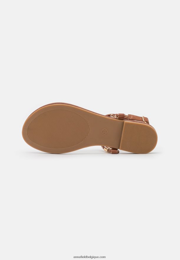 femmes sandales t-bar cognac/or Anna FieldNHH26B1512