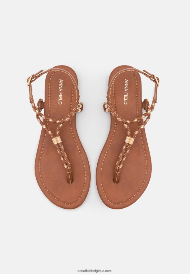 femmes sandales t-bar cognac/or Anna FieldNHH26B1512