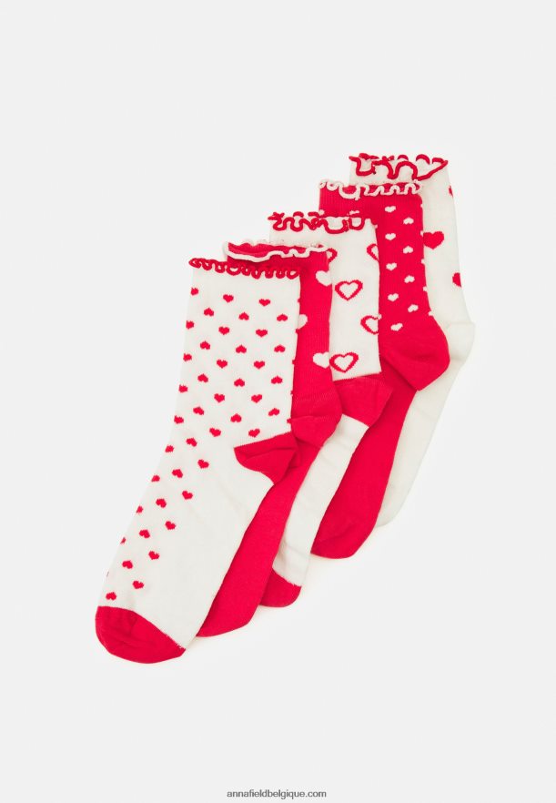 femmes Lot de 5 chaussettes blanc/rouge Anna FieldNHH26B1130