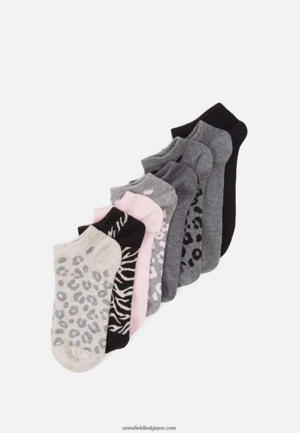 femmes Lot de 8 chaussettes noir/gris Anna FieldNHH26B1152