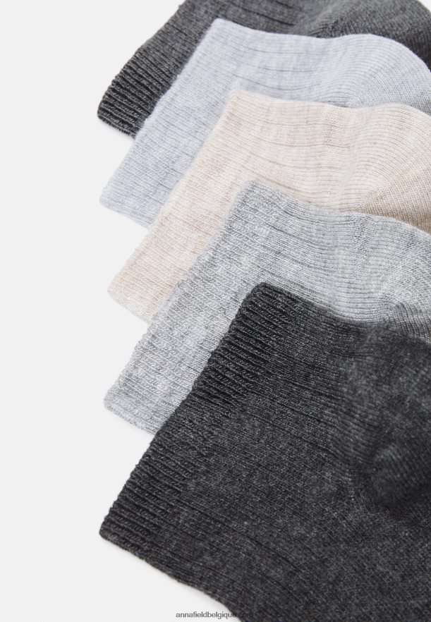 femmes socquettes côtelées douces lot de 5 chaussettes gris/beige Anna FieldNHH26B1135