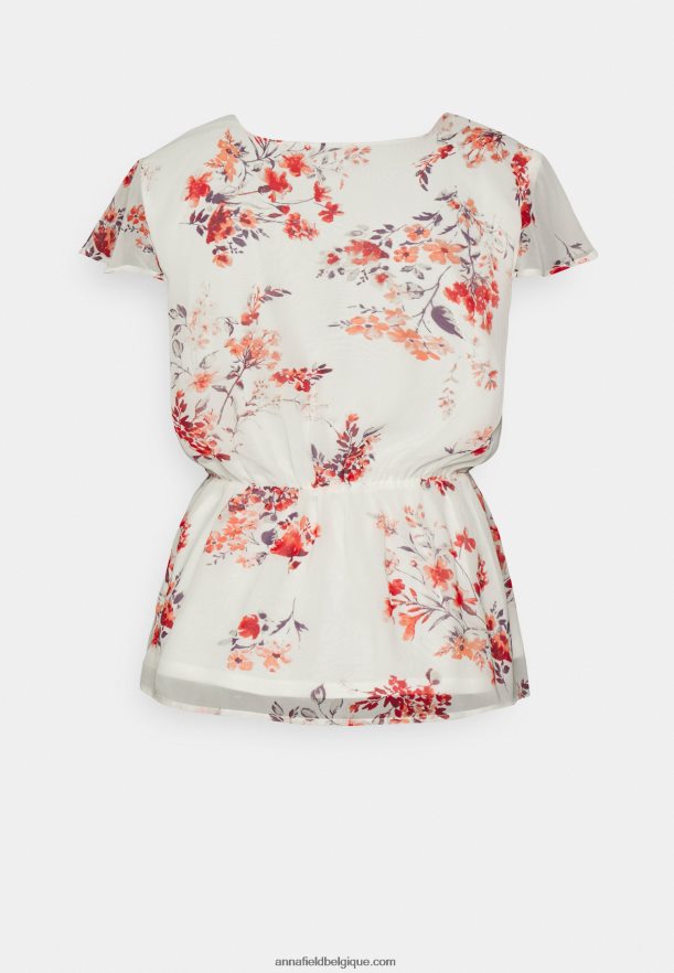 femmes chemisier à ceinture en mousseline de soie blanc/rouge Anna FieldNHH26B691