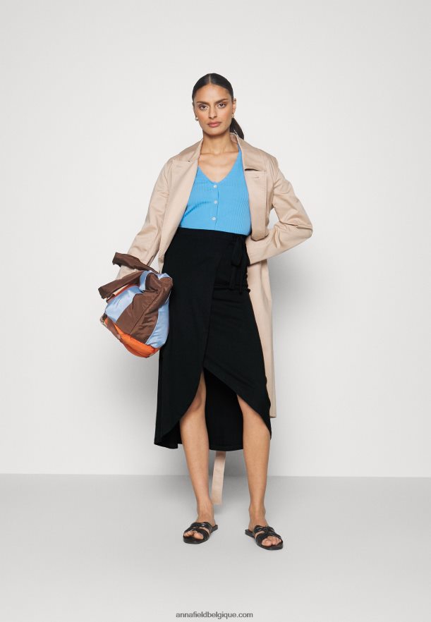 femmes jupe midi portefeuille basique jupe trapèze noir Anna FieldNHH26B787