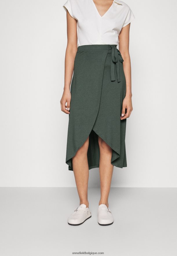 femmes jupe midi portefeuille basique jupe trapèze vert clair Anna FieldNHH26B789