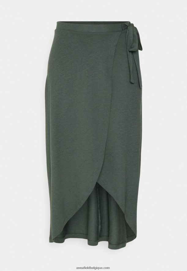 femmes jupe midi portefeuille basique jupe trapèze vert clair Anna FieldNHH26B789