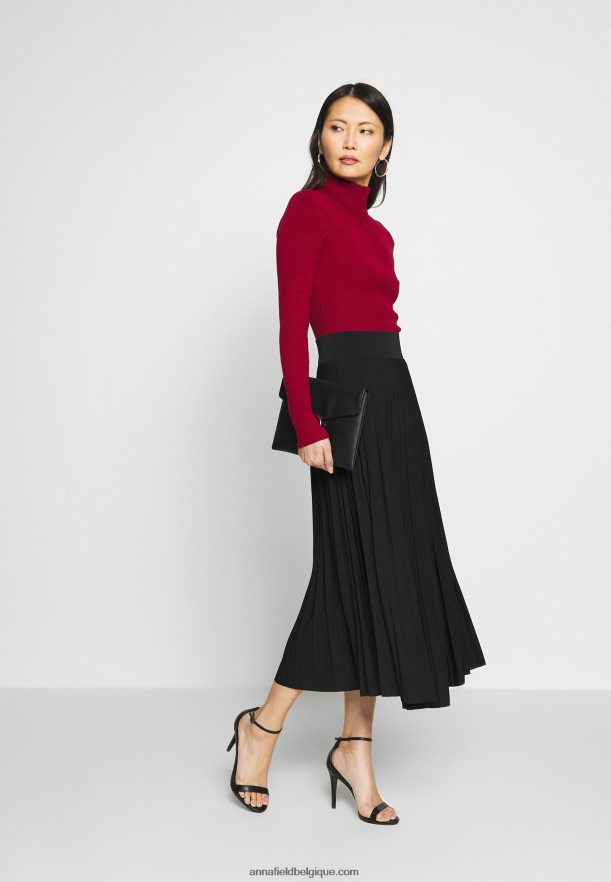 femmes plisse jupe trapèze midi jupe trapèze noir Anna FieldNHH26B782