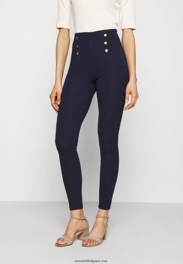femmes punto leggings avec bouton détail leggings pantalon bleu foncé Anna FieldNHH26B654