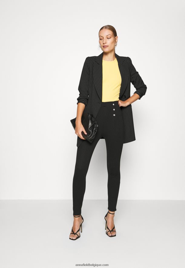 femmes punto leggings avec bouton détail leggings pantalon noir Anna FieldNHH26B652