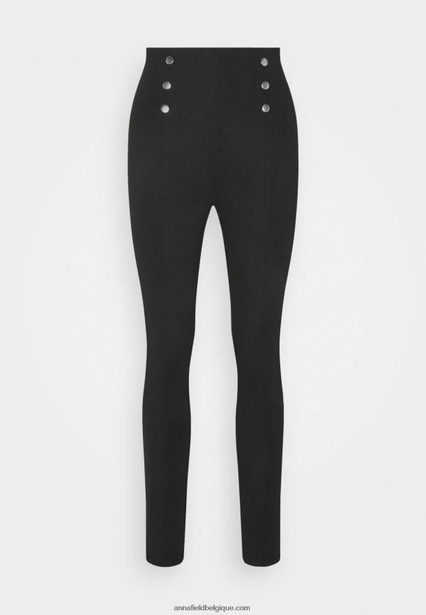 femmes punto leggings avec bouton détail leggings pantalon noir Anna FieldNHH26B652