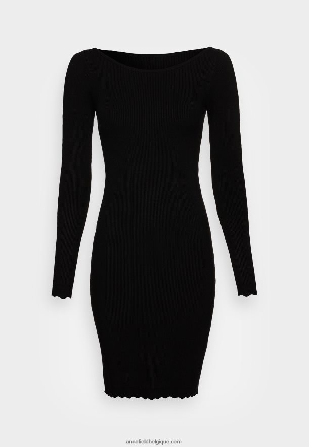 femmes bateau ausschnitt mini strickkleid mit geschweiften rndern robe pull noir Anna FieldNHH26B230