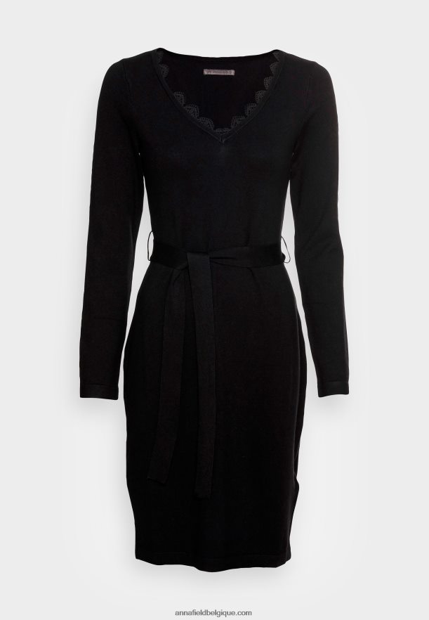 femmes empiècement en dentelle décolleté en V robe ample robe pull noir Anna FieldNHH26B227