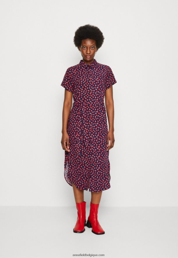 femmes robe chemise bleu foncé/rouge Anna FieldNHH26B91