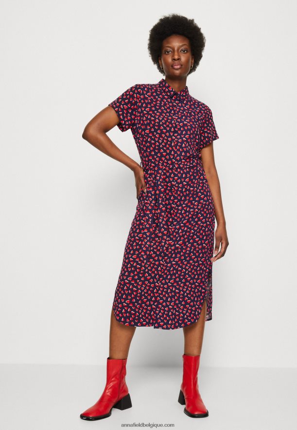 femmes robe chemise bleu foncé/rouge Anna FieldNHH26B91