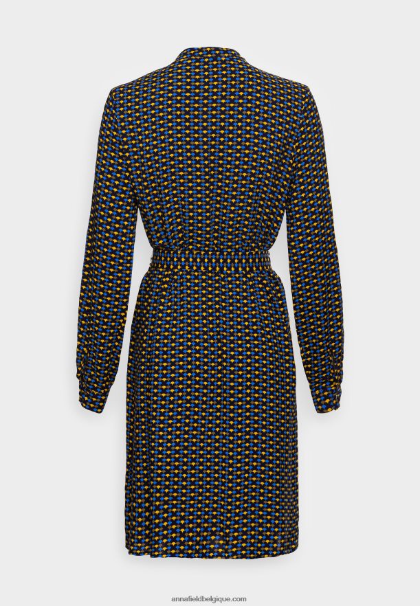 femmes robe chemise bleu/jaune Anna FieldNHH26B81