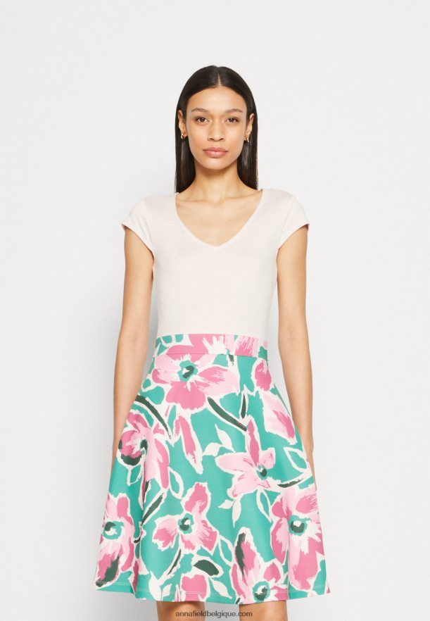 femmes robe en jean blanc/vert/rose Anna FieldNHH26B68