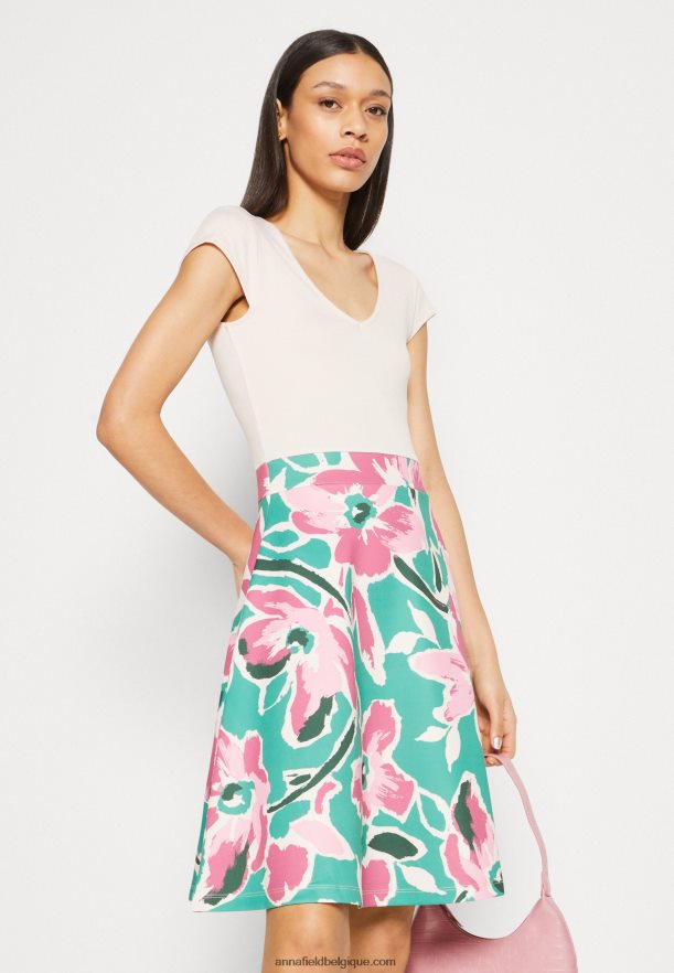 femmes robe en jean blanc/vert/rose Anna FieldNHH26B68