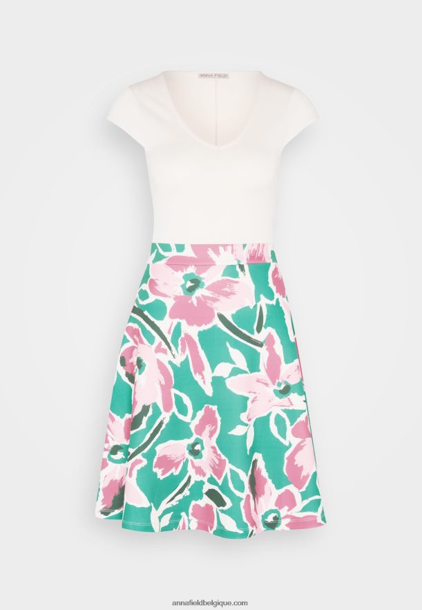 femmes robe en jean blanc/vert/rose Anna FieldNHH26B68