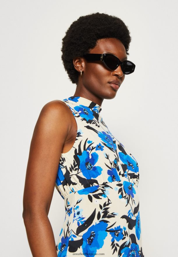 femmes robe en jersey blanc cassé/bleu Anna FieldNHH26B166