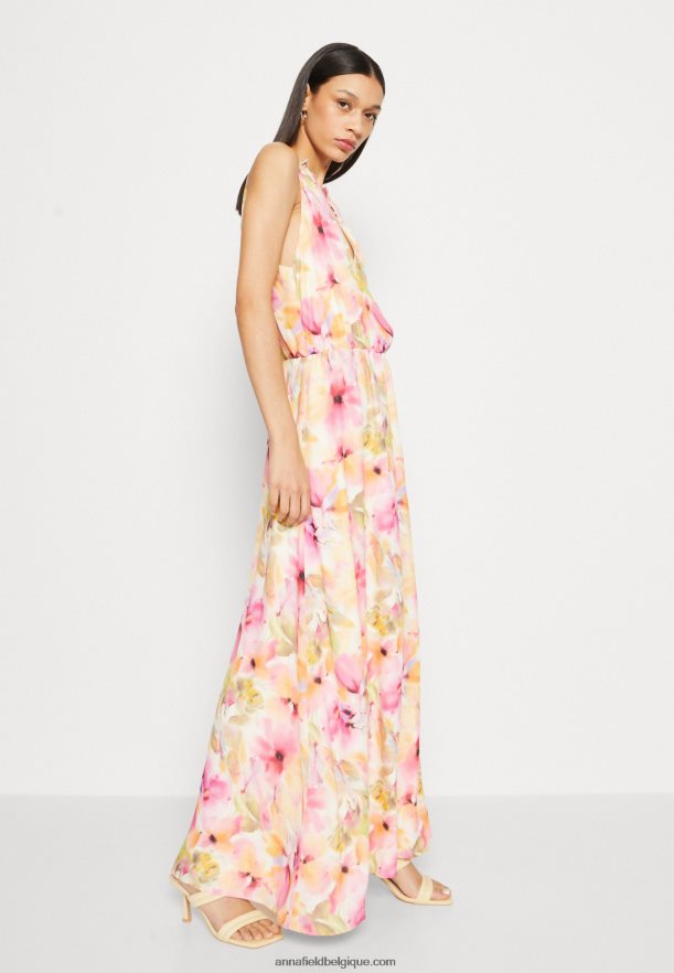 femmes robe longue blanc/rose Anna FieldNHH26B223