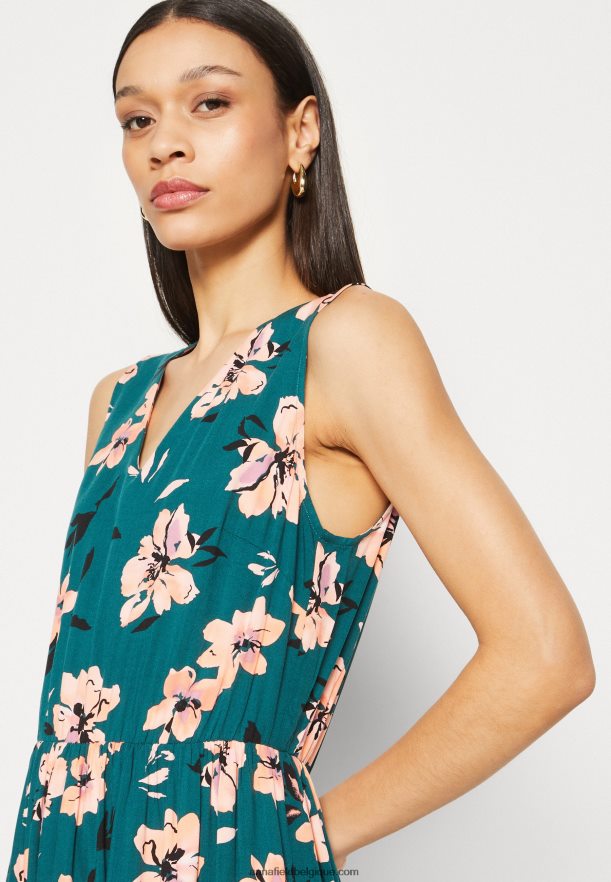 femmes robe longue vert foncé/rose Anna FieldNHH26B224