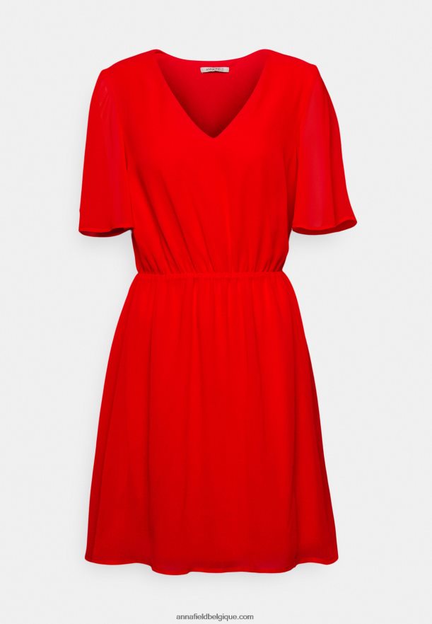 femmes robe à manches col v robe de jour rouge foncé Anna FieldNHH26B9