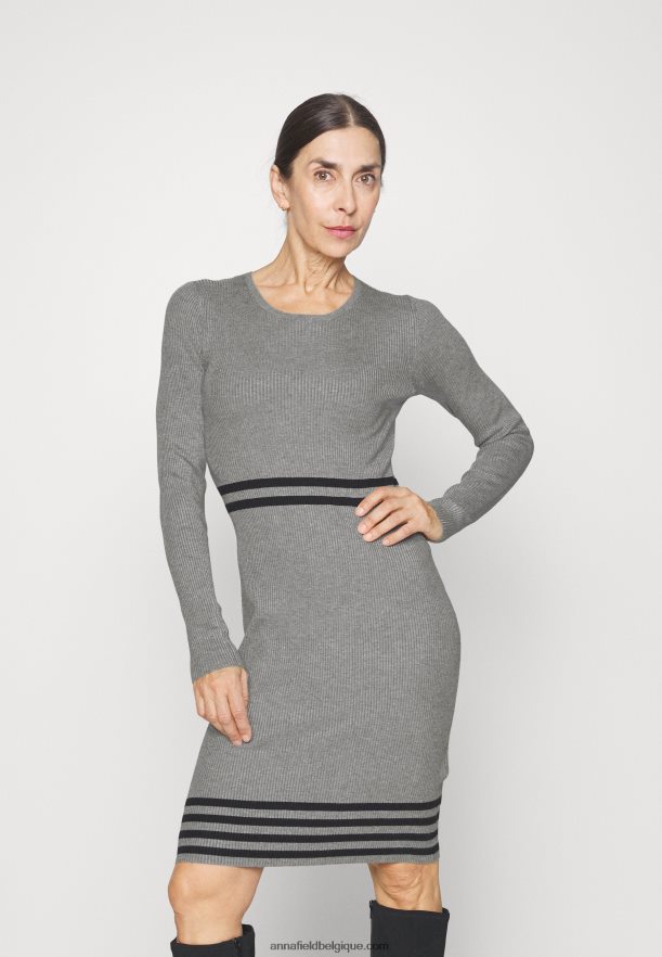 femmes robe pull chiné gris clair/noir Anna FieldNHH26B215