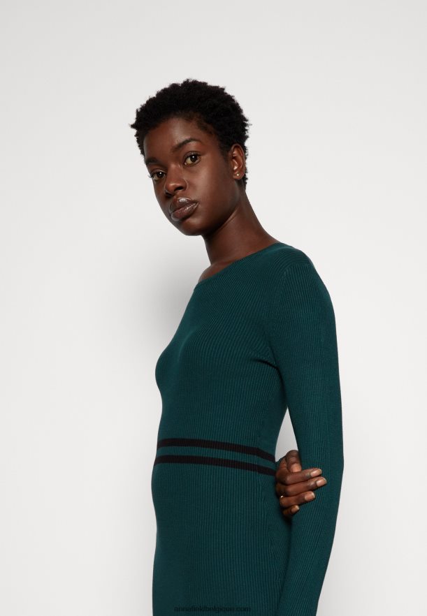 femmes robe pull vert foncé/noir Anna FieldNHH26B201