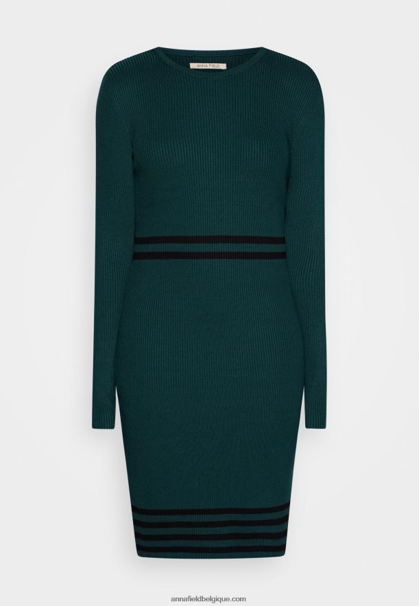 femmes robe pull vert foncé/noir Anna FieldNHH26B201