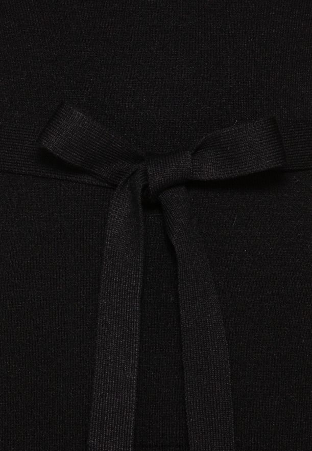 femmes rollkragen ripp mini srickkleid mit grtel robe pull noir Anna FieldNHH26B234