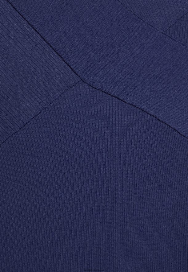 femmes v ausschnitt bodycon midi strickkleid robe droite bleu foncé Anna FieldNHH26B214