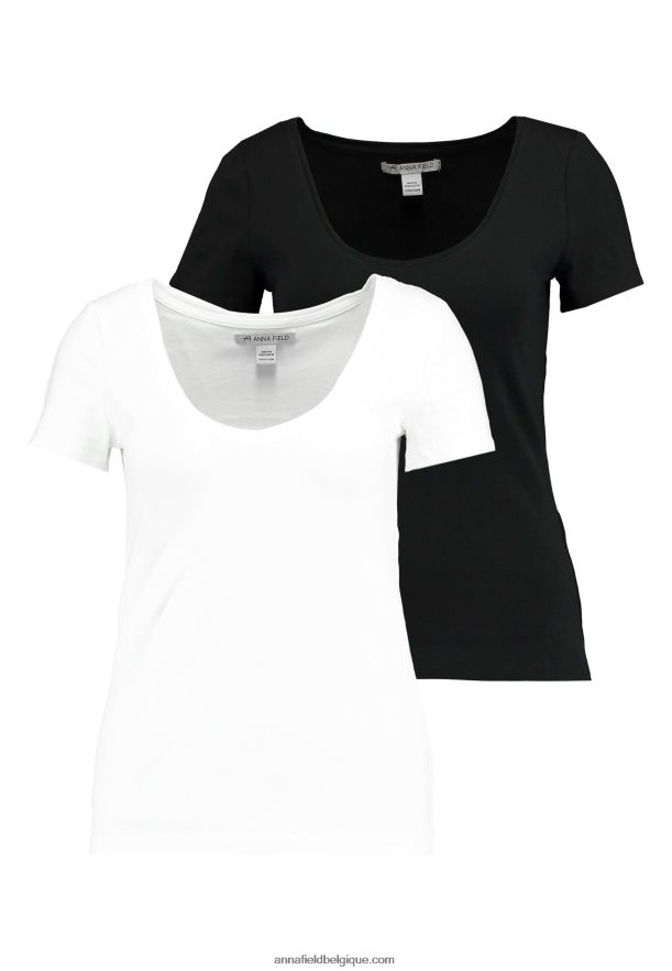 femmes Lot de 2 t-shirts basiques blanc/noir Anna FieldNHH26B300