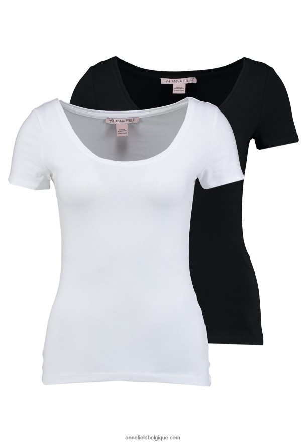 femmes Lot de 2 t-shirts basiques noir/blanc Anna FieldNHH26B293