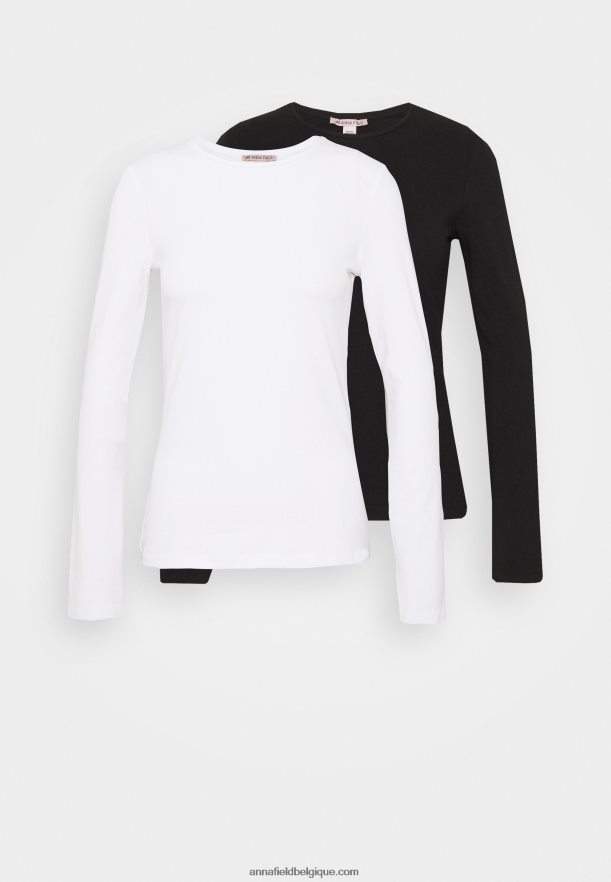 femmes Lot de 2 tops manches longues blanc/noir Anna FieldNHH26B515