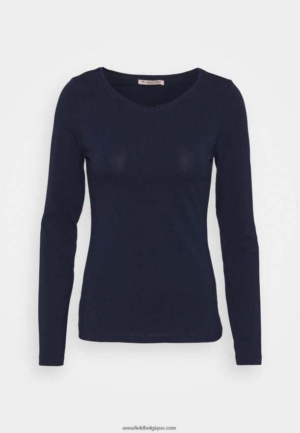 femmes Lot de 2 tops manches longues bleu foncé/gris clair chiné Anna FieldNHH26B522