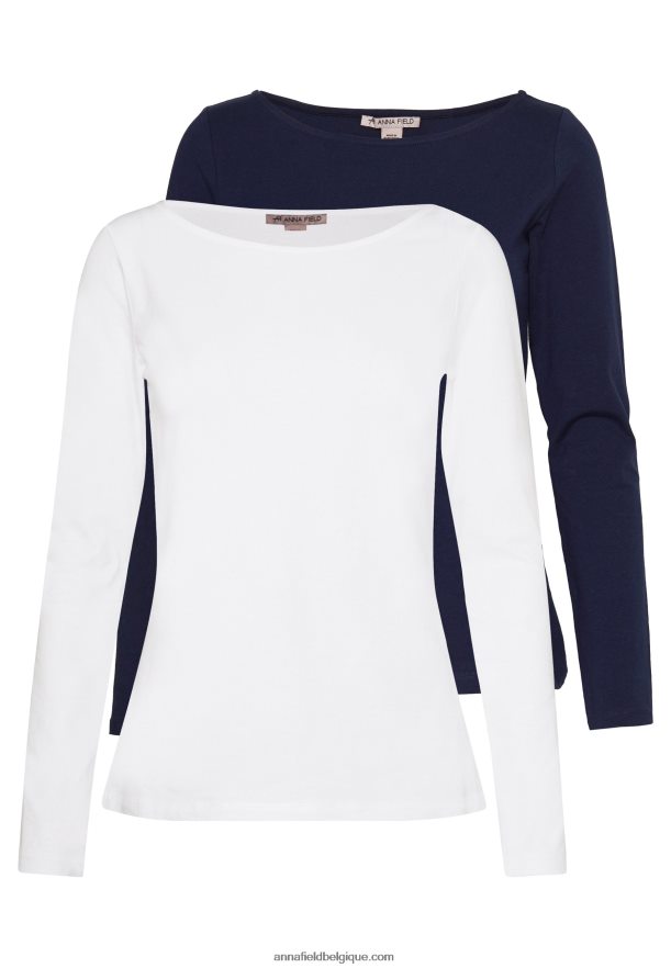 femmes Lot de 2 tops manches longues bleu maritime/blanc Anna FieldNHH26B539