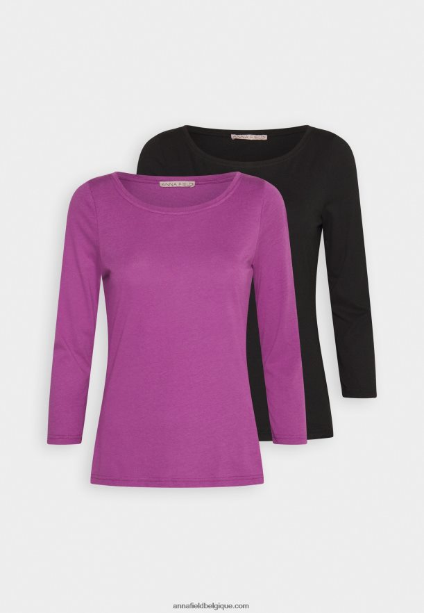 femmes Lot de 2 tops manches longues violet/noir Anna FieldNHH26B561