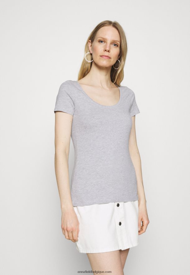 femmes Lot de 3 t-shirts basiques blanc/gris clair chiné/vert clair Anna FieldNHH26B342