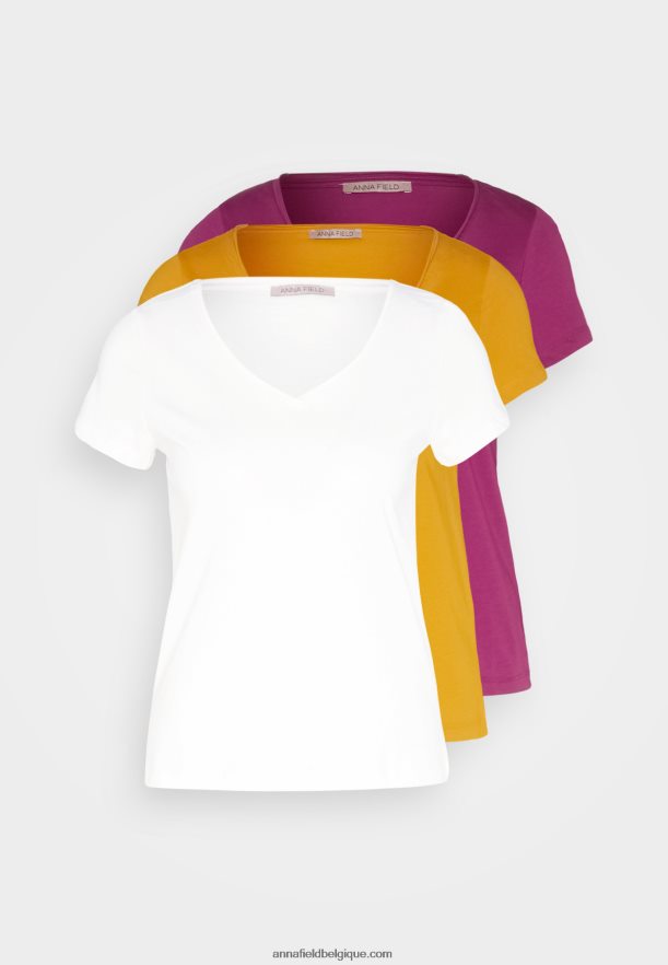 femmes Lot de 3 t-shirts basiques jaune foncé/violet/blanc Anna FieldNHH26B255