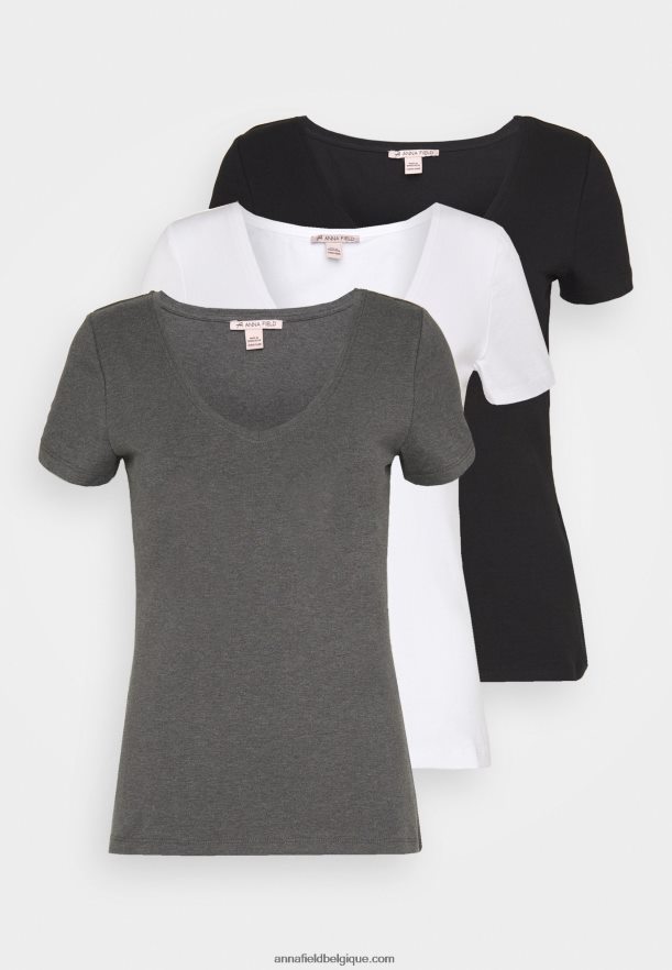 femmes Lot de 3 t-shirts basiques noir, blanc Anna FieldNHH26B324