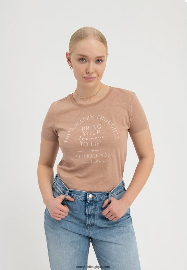 femmes apportez vos rêves à la vie t-shirt imprimé marron Anna FieldNHH26B321