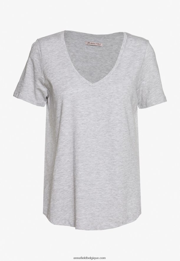 femmes t-shirt basique chiné gris clair/bleu Anna FieldNHH26B334